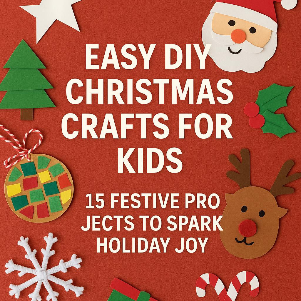 Easy DIY Christmas crafts for kids with paper Santa, reindeer, tree, holly, and festive ornament