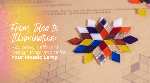 Colorful mosaic lamp design inspiration with geometric glass tiles on paper background
