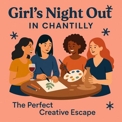 Illustration of women painting and crafting during a girl's night out in Chantilly, creative escape event