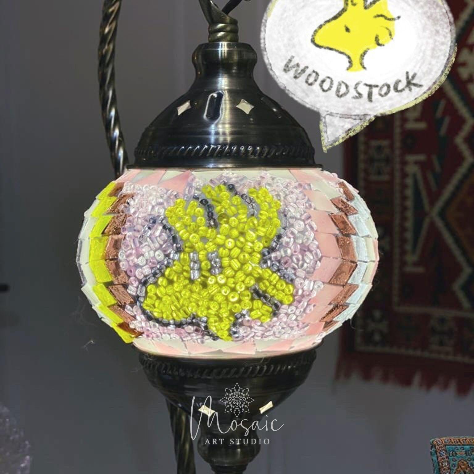 Create Your Own Woodstock Cartoon Character on a Turkish Mosaic Lamp! - Mosaic Art Studio US