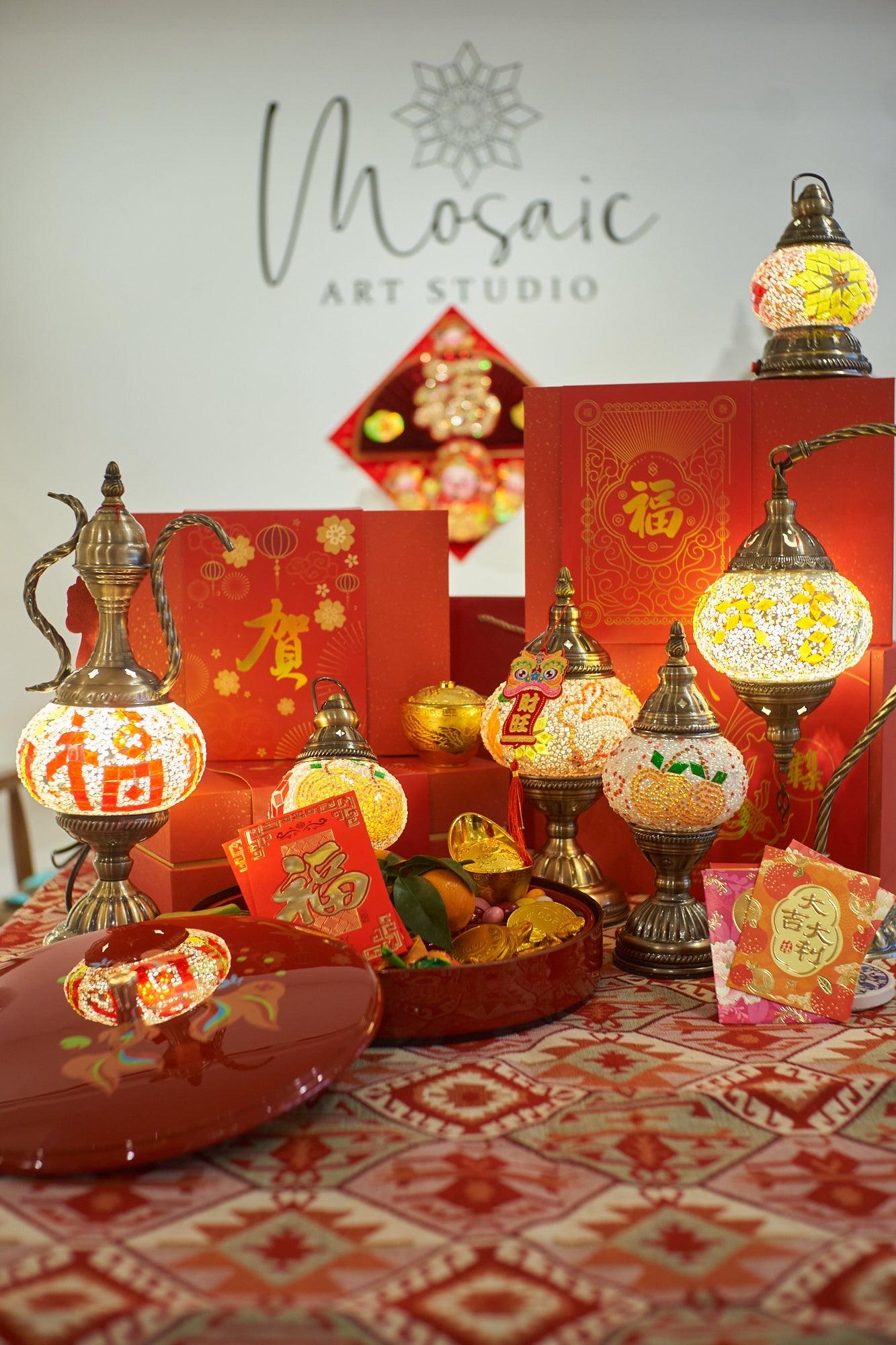 Kung Hei Fat Choy design ideas for your Turkish Mosaic Lamp on Chinese New Year - Mosaic Art Studio US