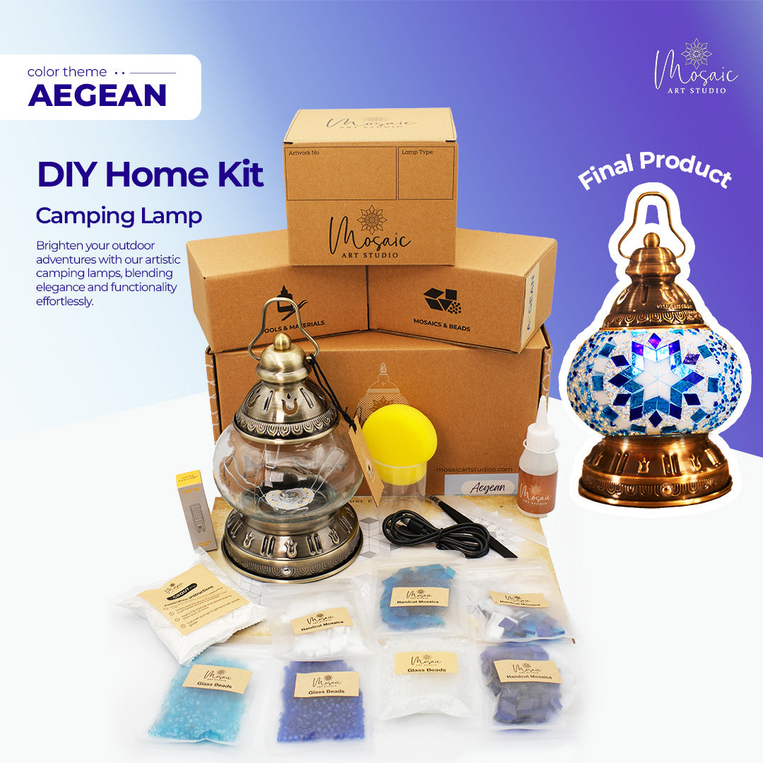 AEGEAN Color Theme Turkish Mosaic Lamp DIY Home Kit - Mosaic Art Studio US