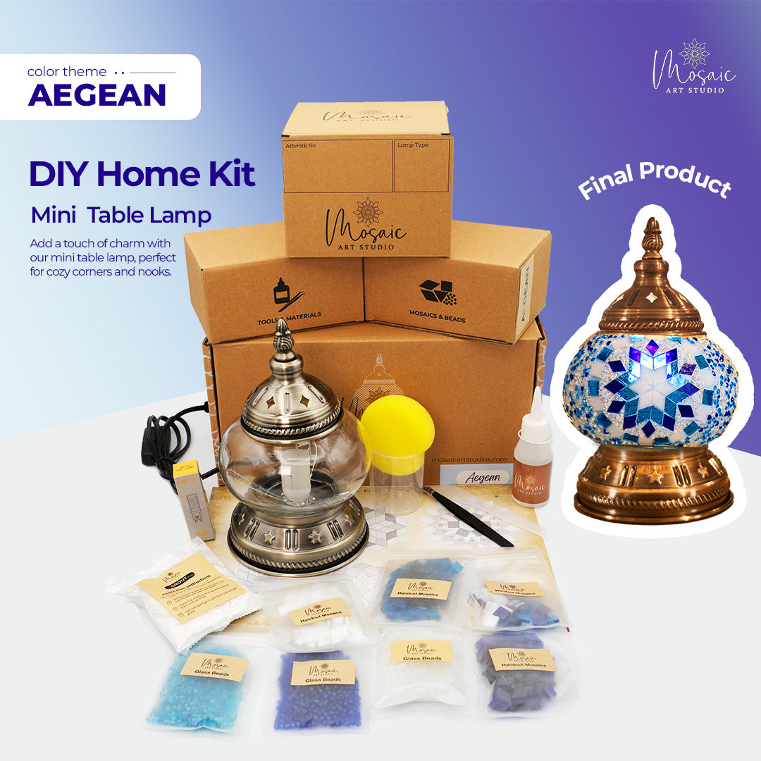 AEGEAN Color Theme Turkish Mosaic Lamp DIY Home Kit - Mosaic Art Studio US