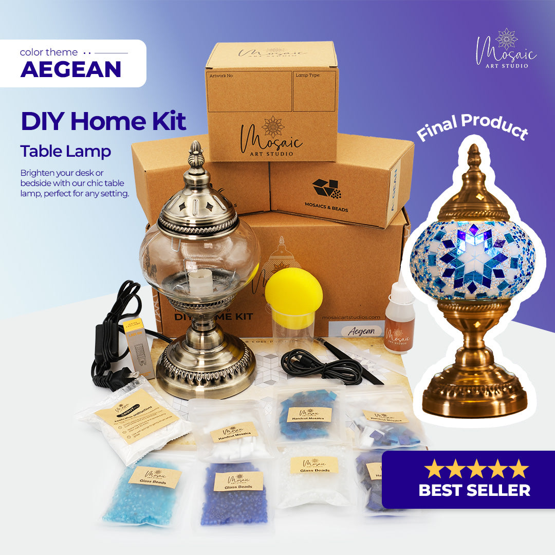 AEGEAN Color Theme Turkish Mosaic Lamp DIY Home Kit - Mosaic Art Studio US