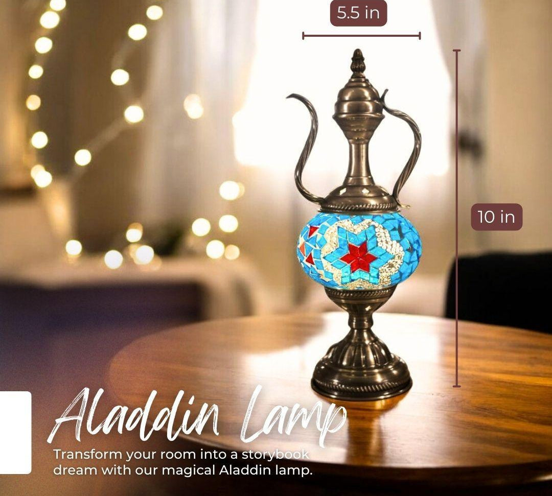 Handmade Mosaic Lamp - Red & Blue Star