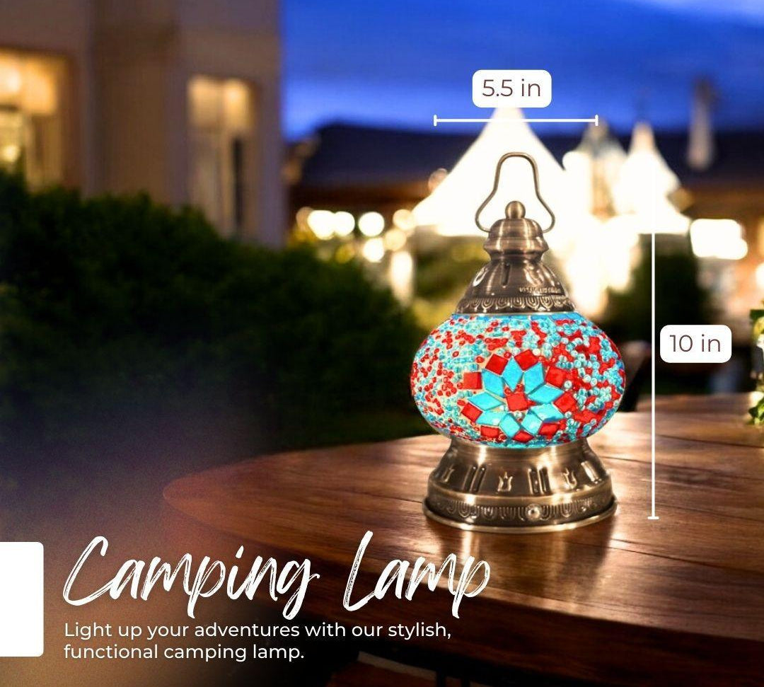 Handmade Mosaic Lamp - Red & Blue Blossoms