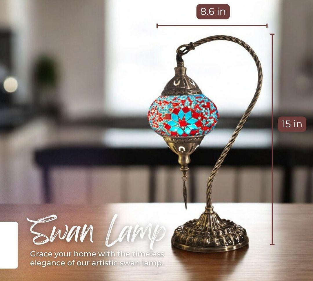 Handmade Mosaic Lamp - Red & Blue Blossoms