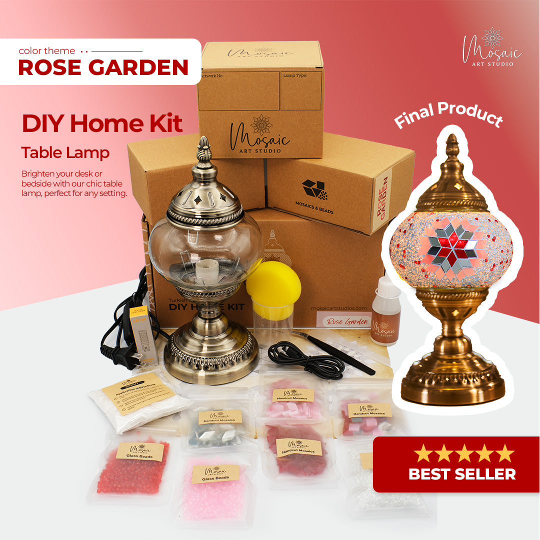 ROSE GARDEN Color Theme Turkish Mosaic Lamp DIY Home Kit - Mosaic Art Studio US