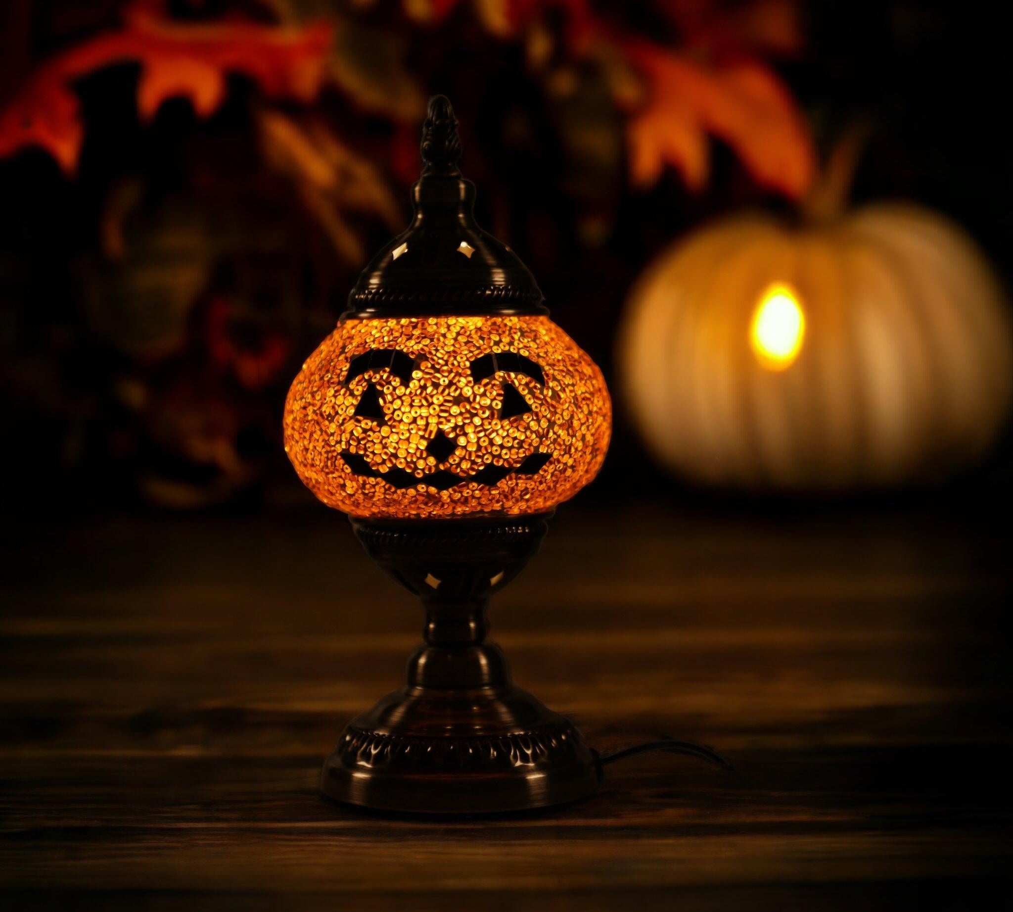 Halloween Cute Pumpkin Face Mosaic Lamp - Mosaic Art Studio US