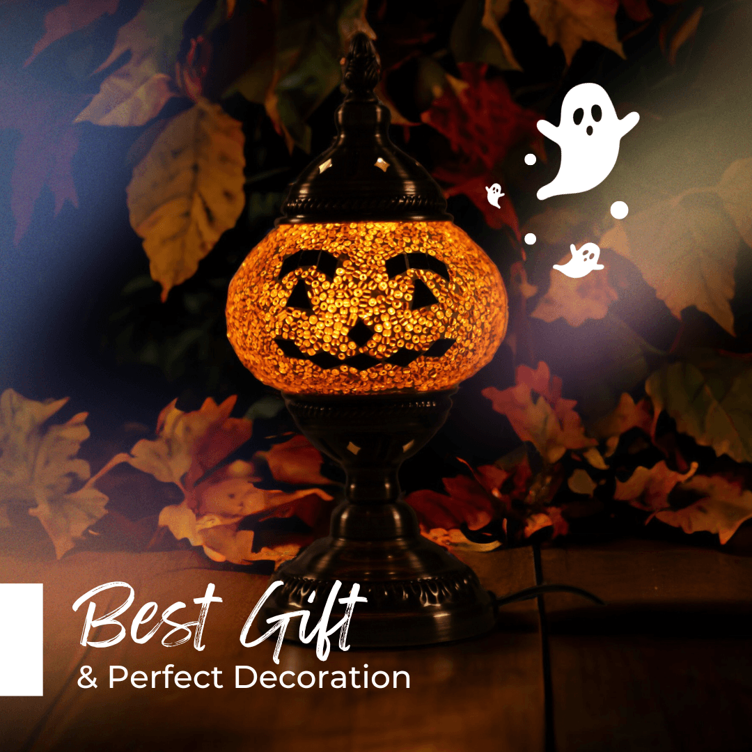 Halloween Cute Pumpkin Face Mosaic Lamp - Mosaic Art Studio US