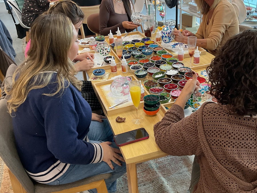 Guests at a private bridal shower mosaic workshop in Voorhees, NJ