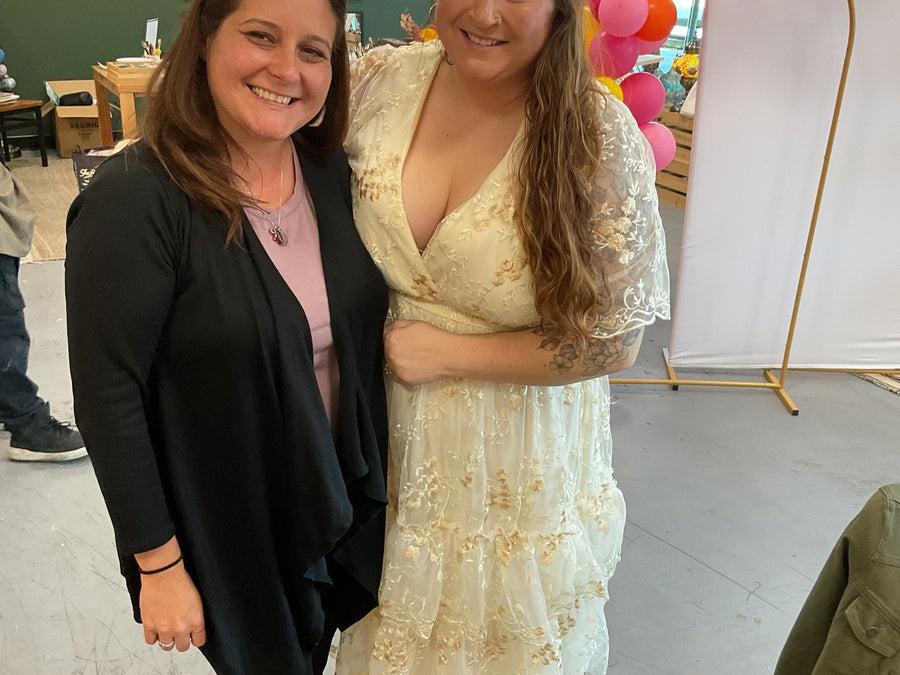 The bride and a guest at a private mosaic workshop in Voorhees, NJ