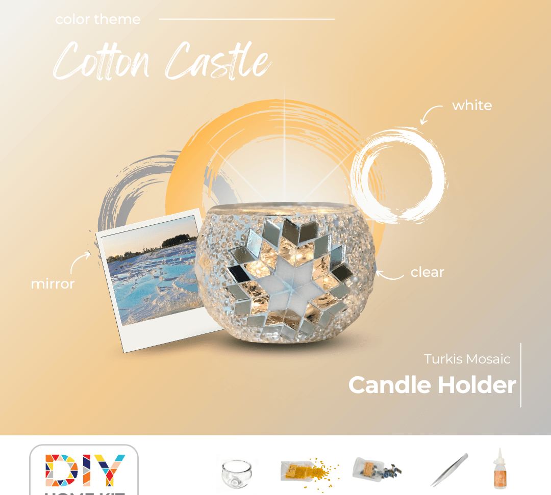 Mosaic Candle Holder DIY Home Kit "COTTON CASTLE" - Mosaic Art Studio US