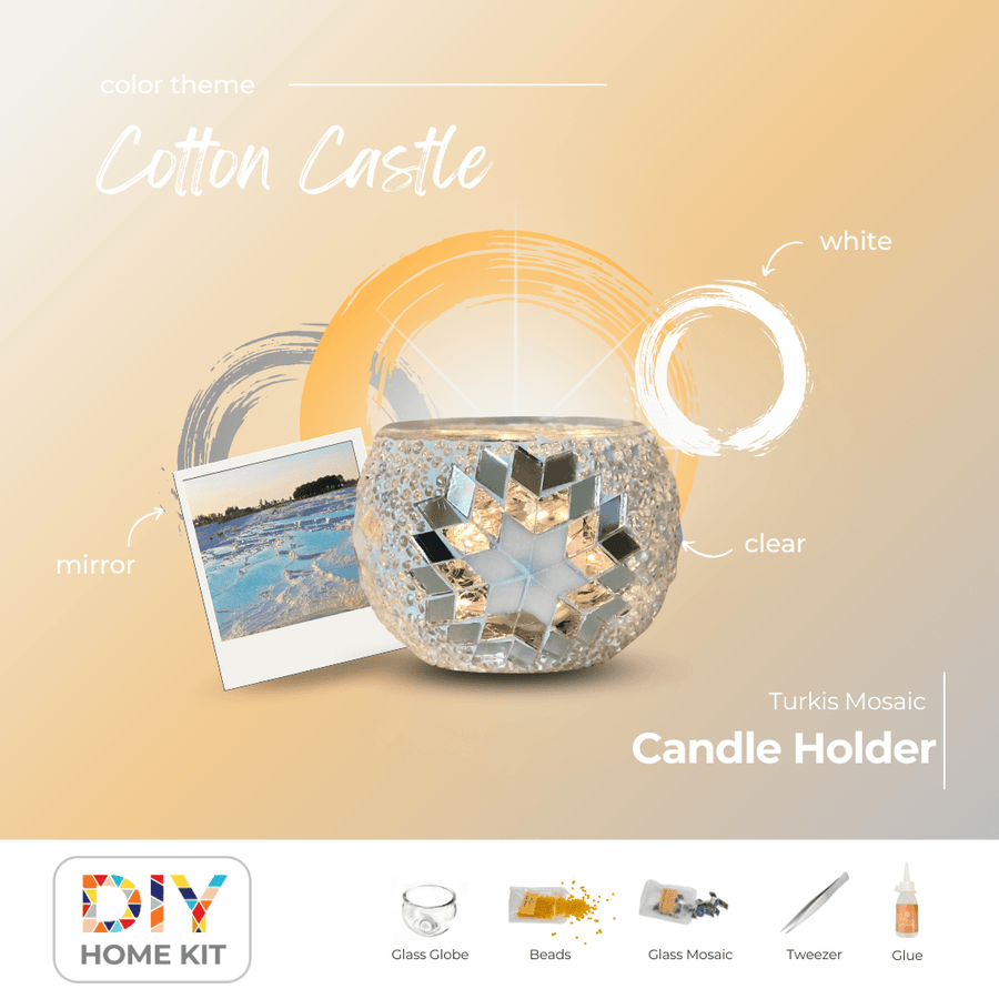 Mosaic Candle Holder DIY Home Kit "COTTON CASTLE" - Mosaic Art Studio US