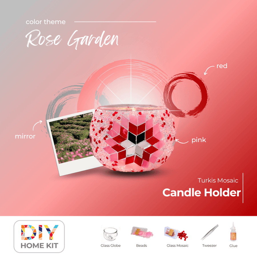 Mosaic Candle Holder DIY Home Kit "ROSE GARDEN" - Mosaic Art Studio US