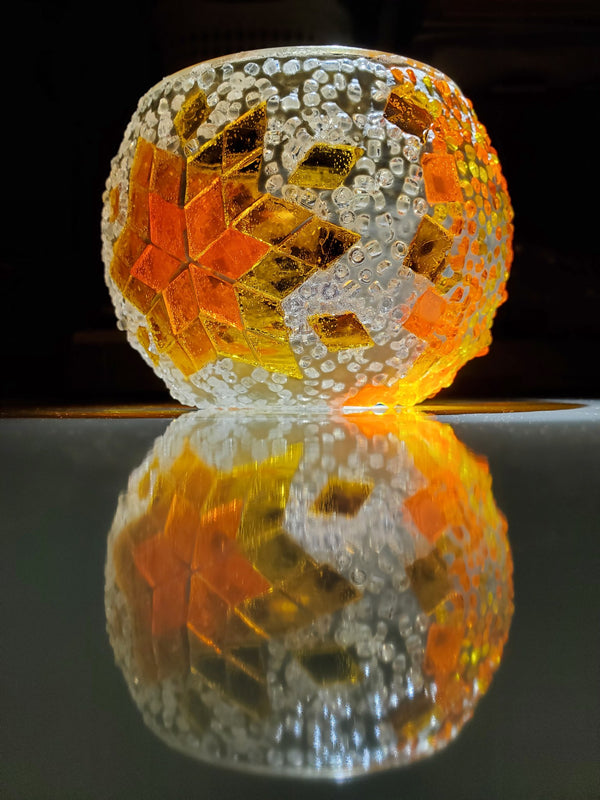 Amber diamonds and white beads. Handmade with love at a Mosaic Art Studio workshop.