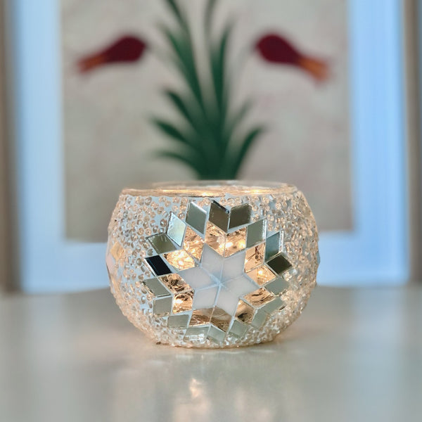 Clear glass and mirror star. Handmade with love at a Mosaic Art Studio workshop.