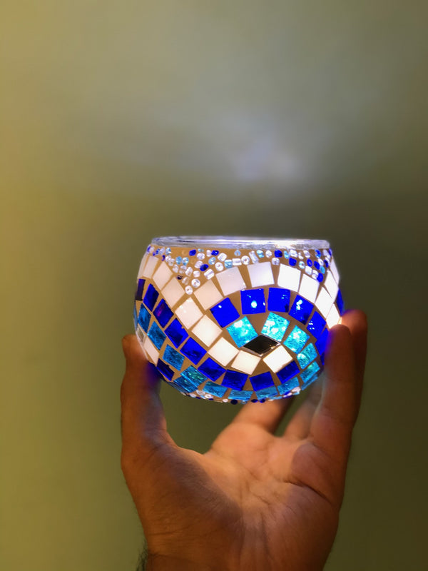 Cobalt swirl on white. Handmade with love at a Mosaic Art Studio workshop.