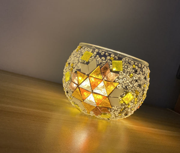Golden star with amber diamonds. Handmade with love at a Mosaic Art Studio workshop.