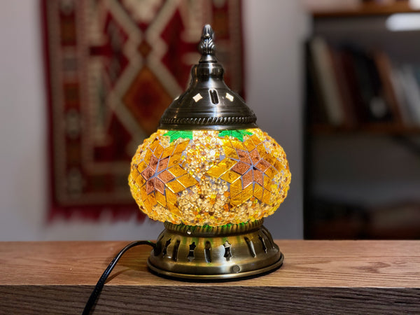 Honey gold with tangerine diamonds. Handmade with love at a Mosaic Art Studio workshop.