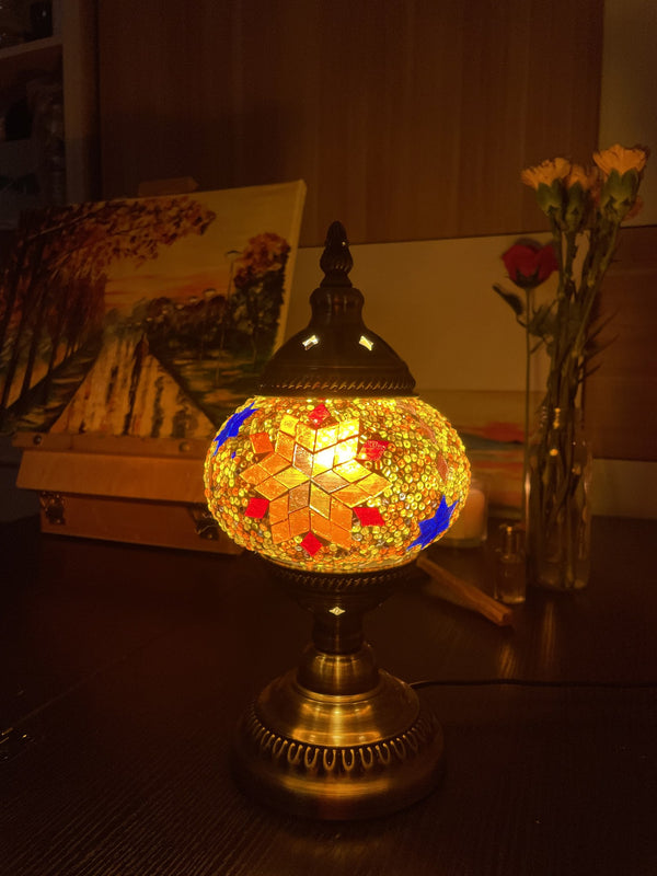 Marigold with cobalt accents. Handmade with love at a Mosaic Art Studio workshop.