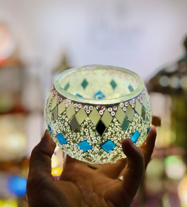 Mint and mirror diamonds. Handmade with love at a Mosaic Art Studio workshop.