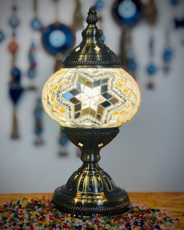 Mirror star on warm white. Handmade with love at a Mosaic Art Studio workshop.