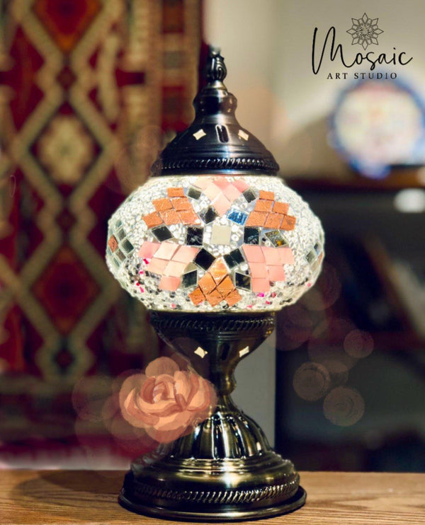 Peach petals with jet and mirror. Handmade with love at a Mosaic Art Studio workshop.