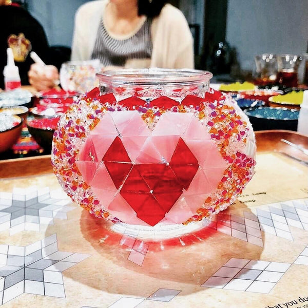 Ruby heart on blush pink. Handmade with love at a Mosaic Art Studio workshop.