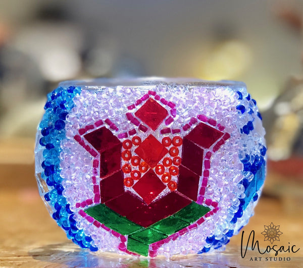 Ruby tulip on lavender beads. Handmade with love at a Mosaic Art Studio workshop.