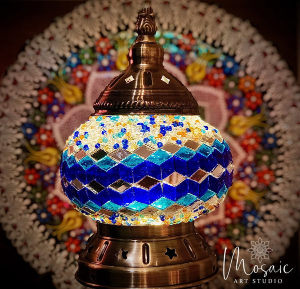 Sapphire diamond band with gold beads. Handmade with love at a Mosaic Art Studio workshop.