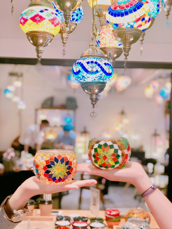 Sunburst stars in red, gold and blue. Handmade with love at a Mosaic Art Studio workshop.