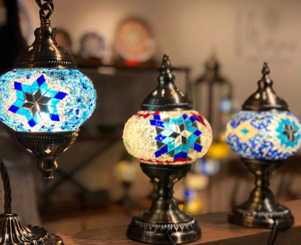 Three stars in turquoise and cobalt. Handmade with love at a Mosaic Art Studio workshop.