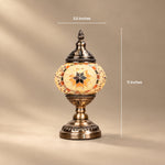 Turkish mosaic table lamp on a turned antique bronze pedestal, 5.5 by 11 inches