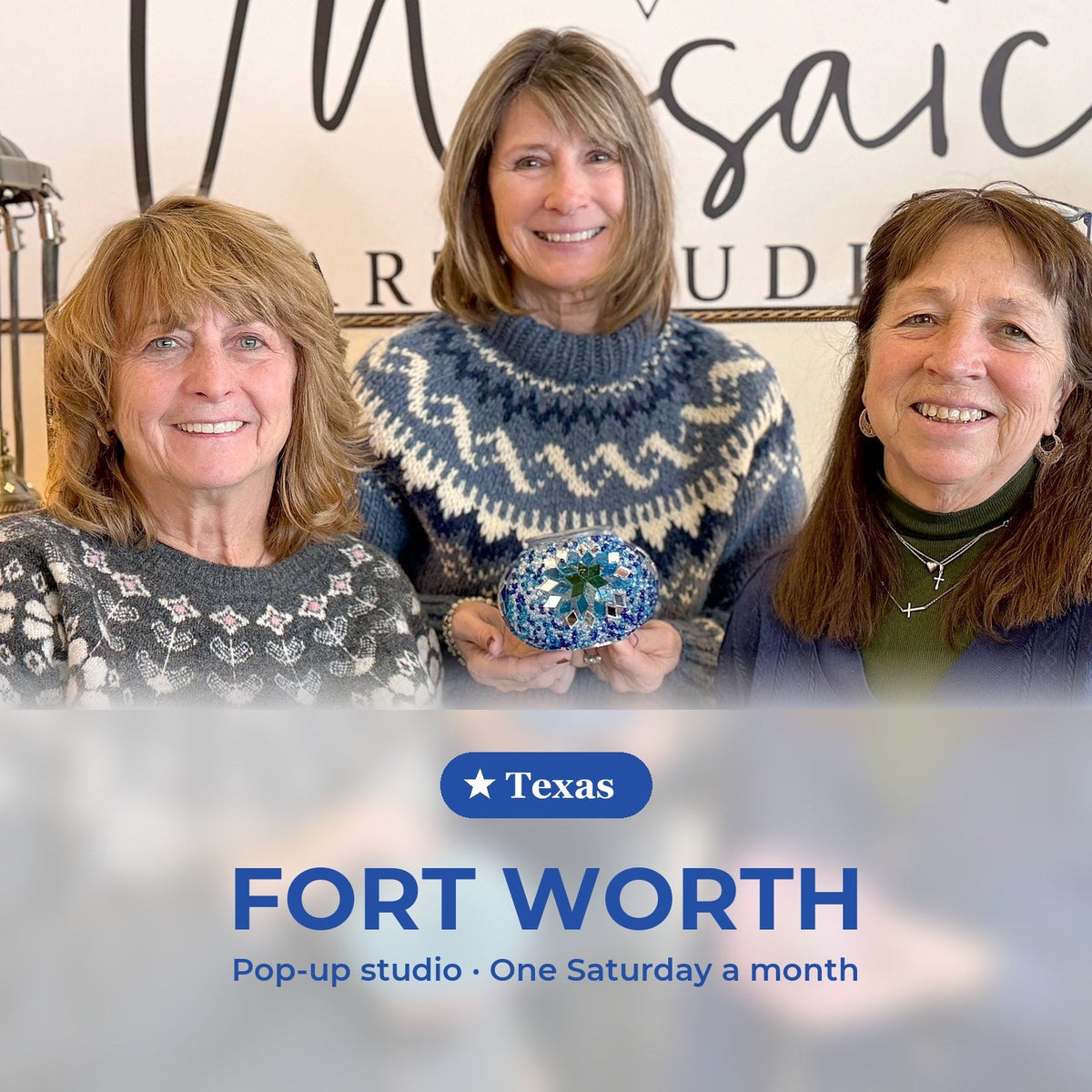 Turkish mosaic lamp workshop, Texas pop-up studio in Fort Worth