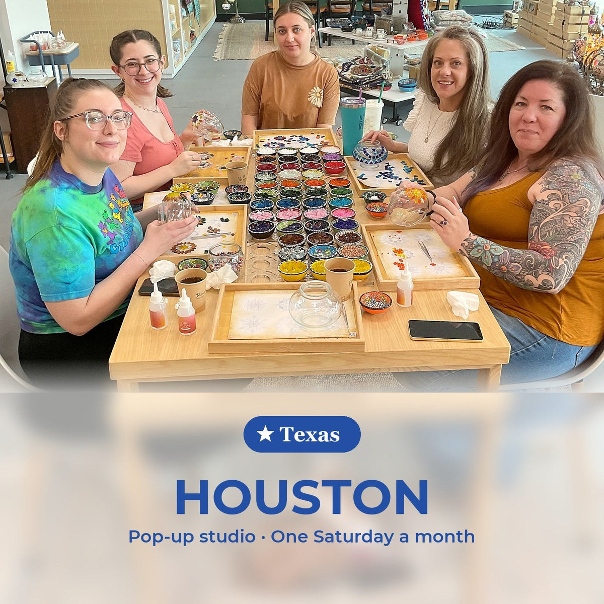Turkish mosaic lamp workshop, Texas pop-up studio in Houston