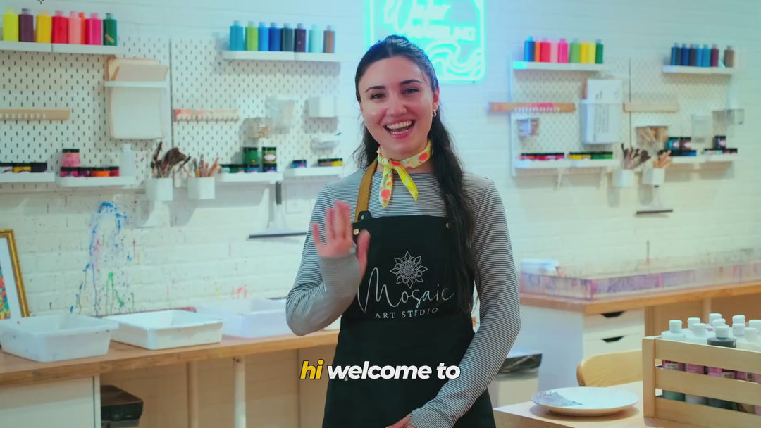 Mosaic Art Studio instructor explains what happens in an Ebru water marbling workshop, with subtitles