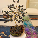 Finished beaded wire tree sculpture made at the Wire Tree Art Workshop in King of Prussia, PA