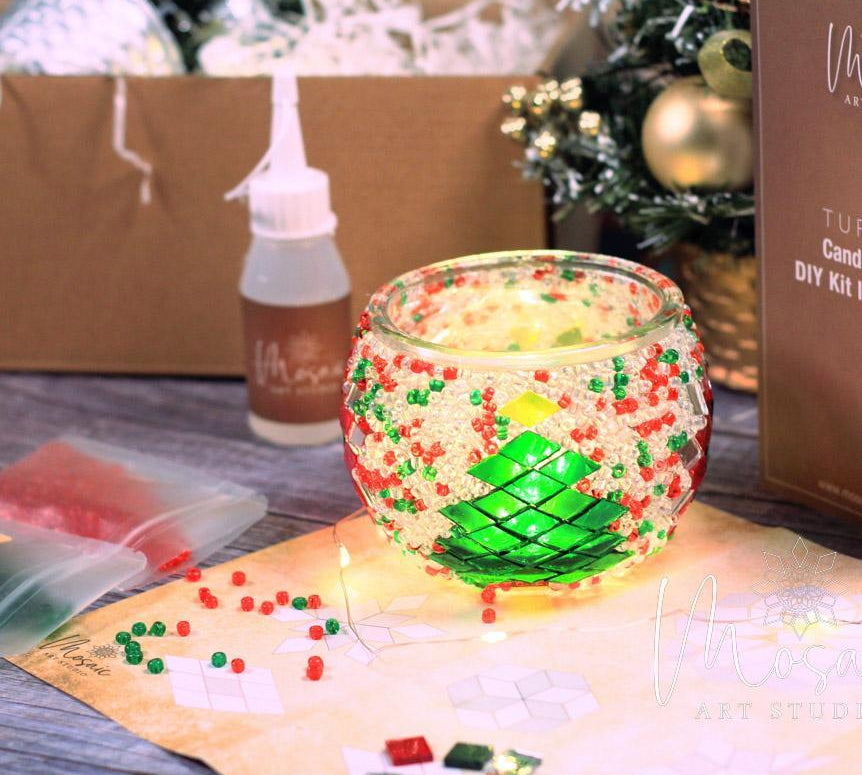 "Christmas" Mosaic Candle Holder DIY Home Kit - Mosaic Art Studio US